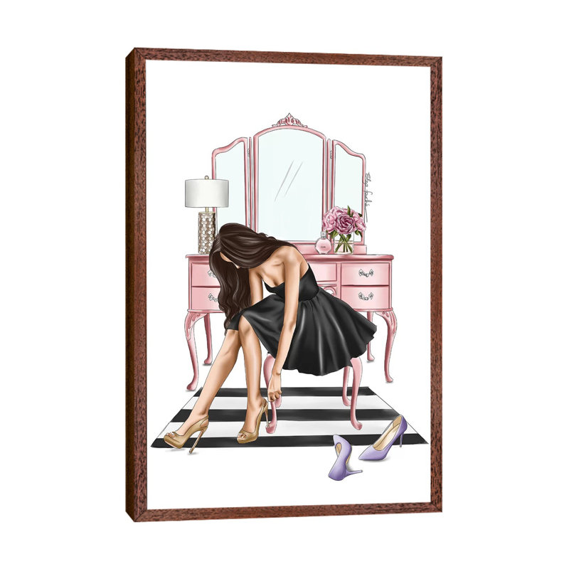 Little Black Dress by Elza Fouche - Painting on Canvas, Classic Brown Wood Framed, 152.4cm H x 101.6cm W x 3.81cm D