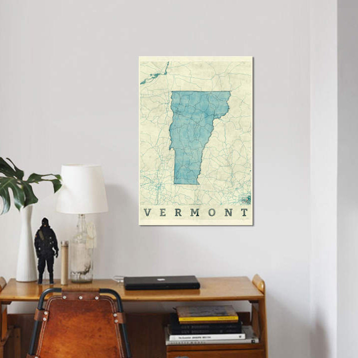 « vermont map », impression sur toile, H 60 po x l 40po x P 1,5 po, Toile tendue, Pas de tapis