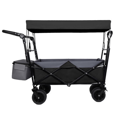 With Push Handle, 480Lbs Collapsible Wagon With Canopy, Wagon Cart With 7" All-Terrain Wheels, Lightweight Foldable Wagon, Large Capacity For Camping, Shopping, Sports, And Garden Use