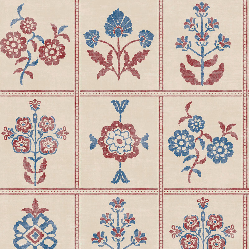 Joules Garden Floral Grid Wallpaper, Red