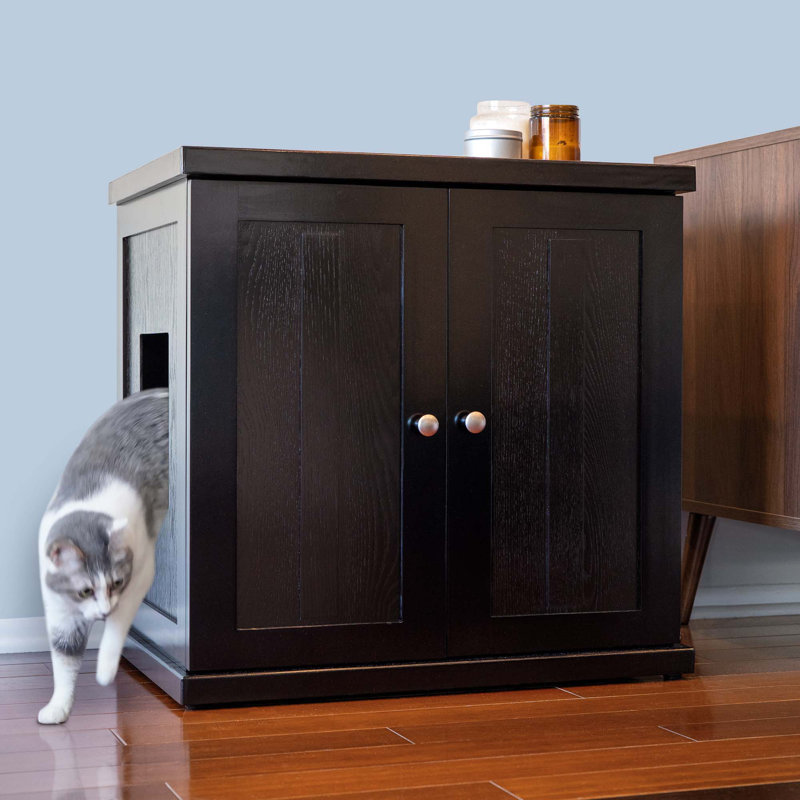 The Refined Litter Box - Wood Cat Litter Box Enclosure Cabinet with Drawer, Shaker Style, Espresso, Extra Large