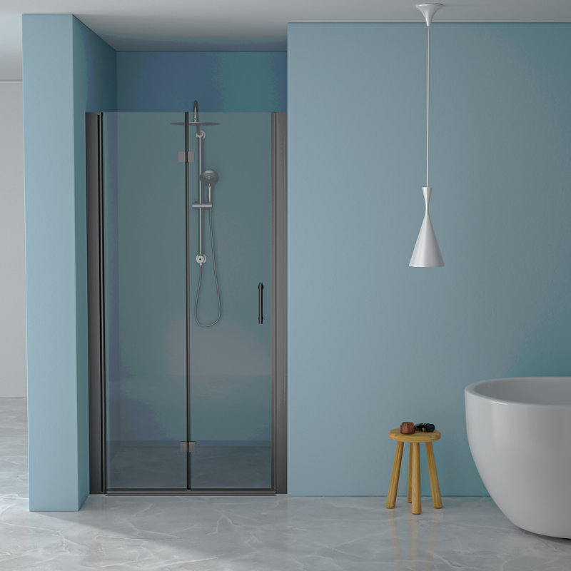 30"W X 72"H Fold Frameless Shower Door With Tempered Glass, Matte Black, Matte Black