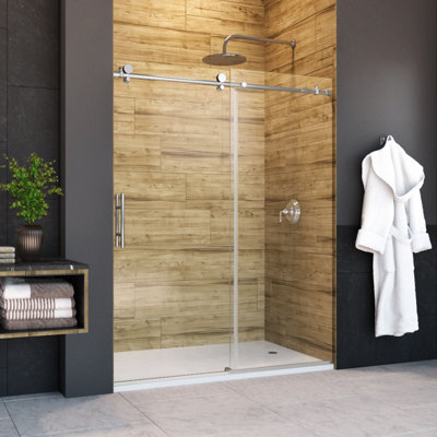 Eclipse 60 in. W x 76 in. H Sliding Frameless Shower Door in Chrome with 3/8 in. (10mm) Thick Clear Glass