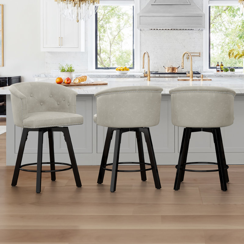 Ensemble de 3 tabourets pivotants avec siège rembourré et structure en métal, Gris clair clair