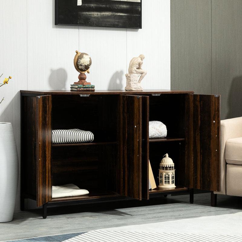 Industrial Sideboard Buffet Cabinet, . Rustic Brown Surface. Adjustable Shelves For Adaptable Storage. Use In Kitchen, Dining, Living Areas. Made Of Solid And Steel. 47.25" W X 13" D 30.25" H Cabinet