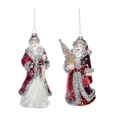  Ornement de père Noël en verre rouge avec perles et ensemble de 2 décorations de Noël