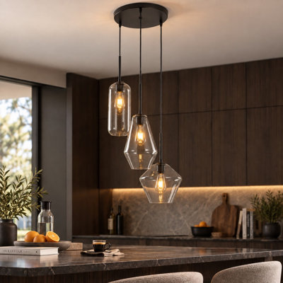 3-Light E26 Adjustable Glass Pendant Light for Kitchen Island Dining Room