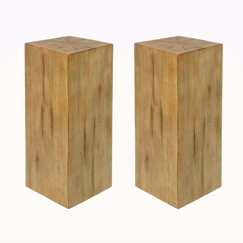 Wood-Look Square-Column MGO End Table,  H33.75",Wood-Like Distressed Finish, Mix With Different Heights, Indoor Outdoor Use