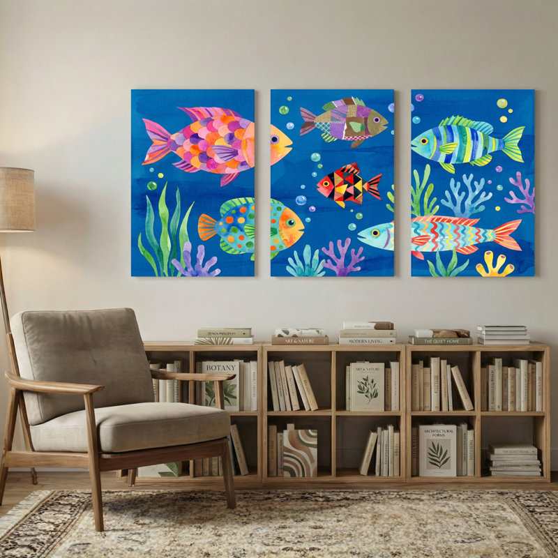 Animaux, ensemble de 3 reproductions d'art sur toile, H 24 po x l 48 po