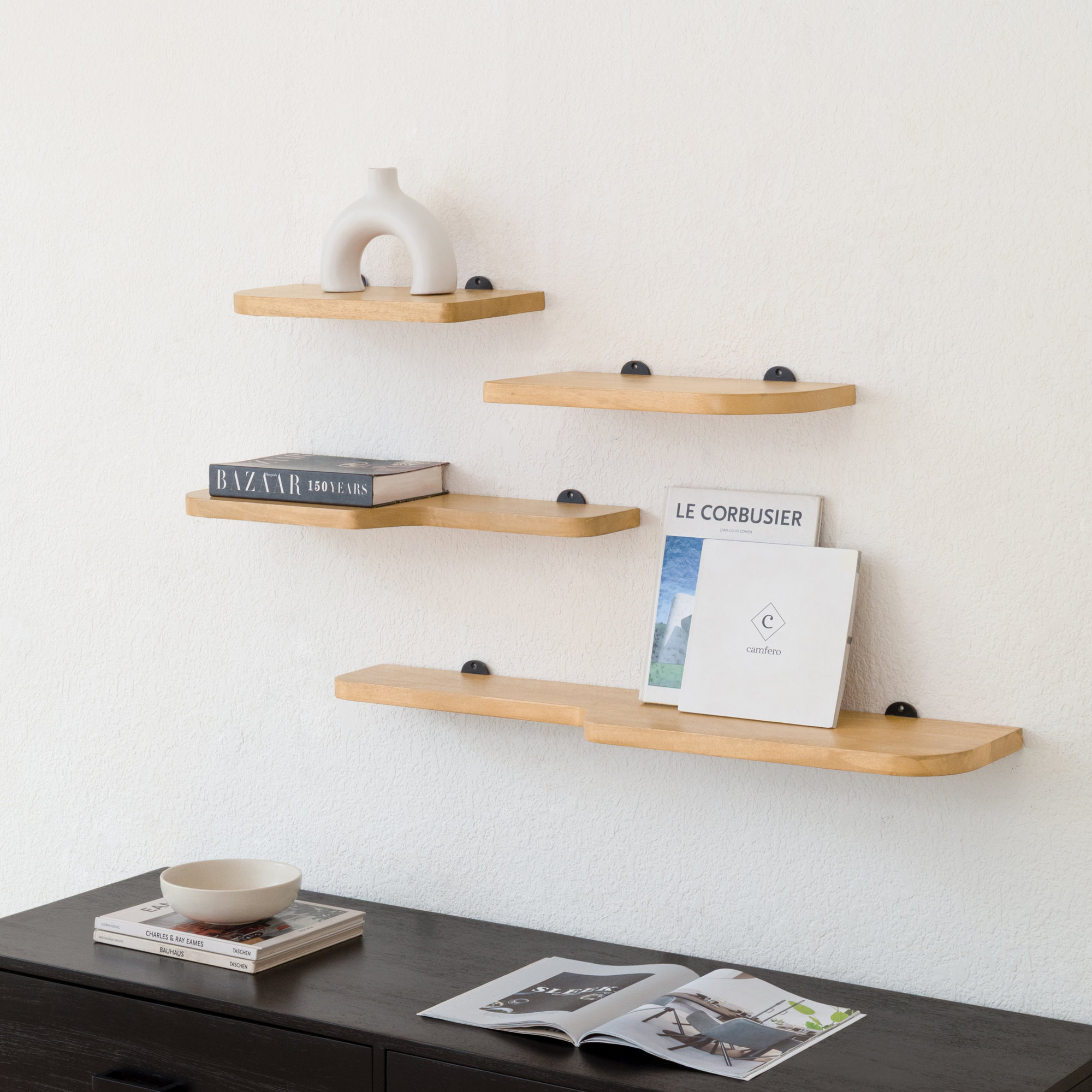 Valetta Set Of 4 Wall Mounted Shelves, Blonde Natural