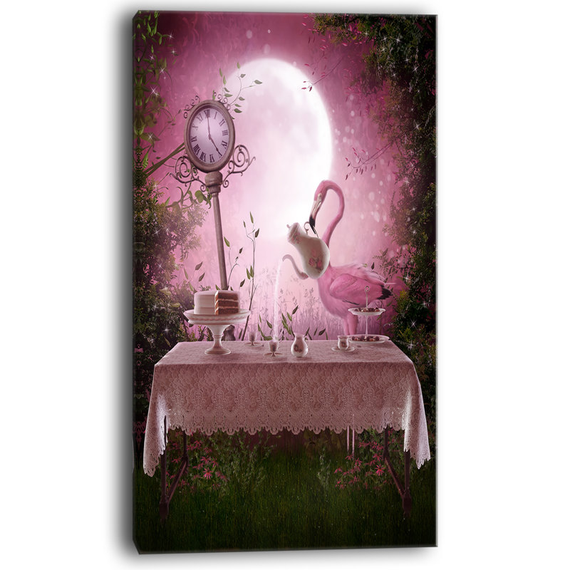 «Fantasy Garden with a Flamingo», impression de paysage moderne sur toile tendue, H 40 po x l 20 po x P 1po