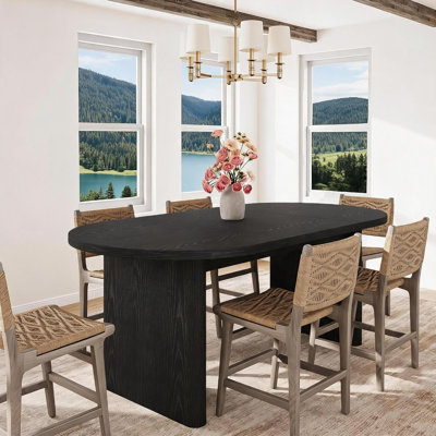 63"Oval Farmhouse Dining Table, Sturdy Wooden Base Kitchen Table