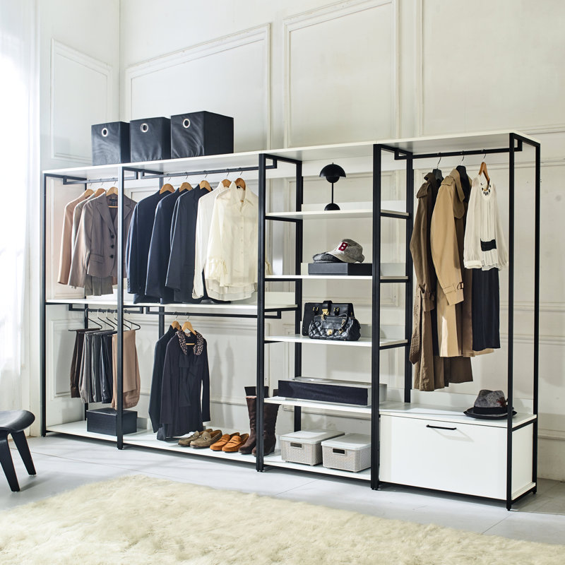 Walk-in Closet 47 "- Structure en métal thermolaqué, composants, espaces de rangement profonds, pour arroser et chauffer, teinture et égratignure avec cadre de tablette, rangement supplémentaire, panneau E0