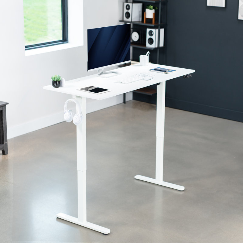 VIVO 55" x 24" Electric Sit Stand Desk, Height Adjustable Workstation (E155TB series), White/White