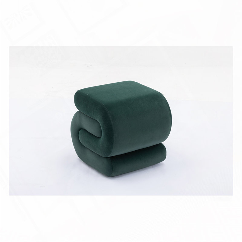 S-shape Ottoman Makeup Stool Footstool, Dark Green Velvet