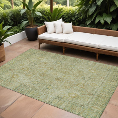 Tapis intérieur lavable oriental vert et brun 8 'X 10'