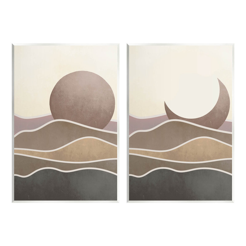 «Neutral Toned Landscape Sun Moon», ensemble de 2 plaques murales par Daphne Polselli, H 15 po x l 10 po x P 0,5 po, Unframed