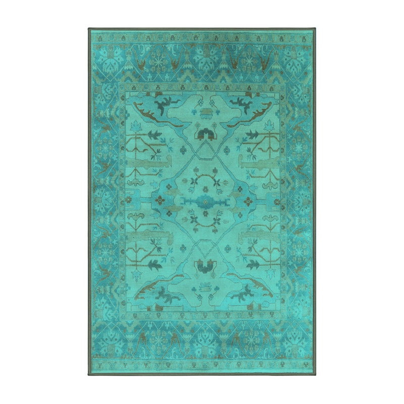 Tapis oriental en laine / polyester tissé à la machine en bleu sarcelle, Tapis de couloir 2 pi x 5 pi