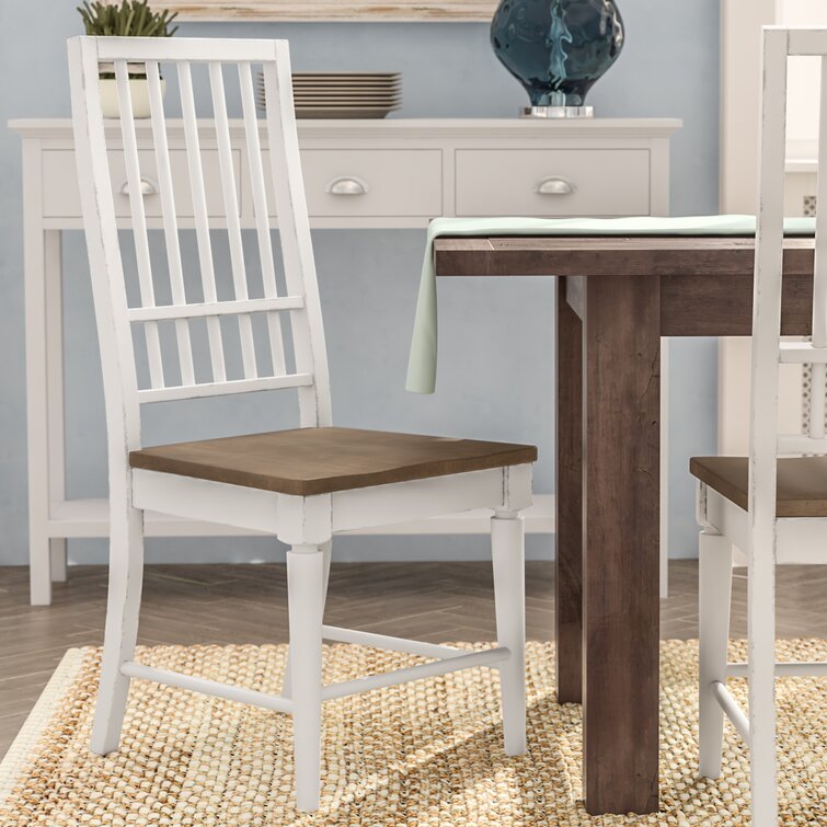 Orla Solid Wood Slat Back Side Chair in Distressed White