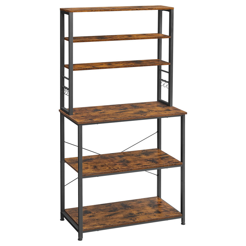 Steel Standard Baker's Rack with Microwave Compatibility, 65.7" H x 31.5" W x 15.7" D, Rustic Brown/Black