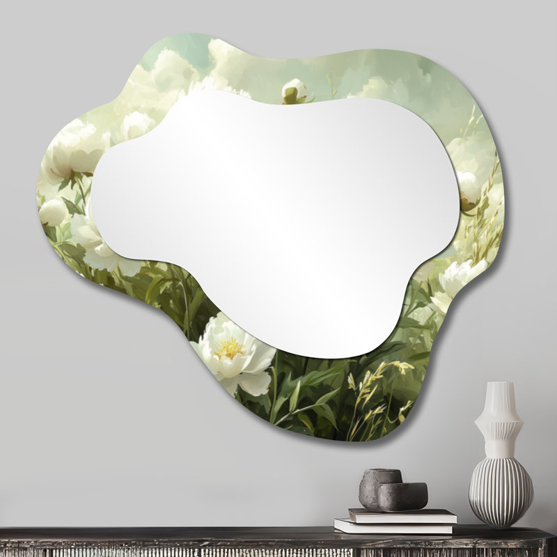 Velours pétales de pivoine Harmony I - miroir mural décoratif pivoines, miroir de coiffeuse traditionnel, imprimé sur métal