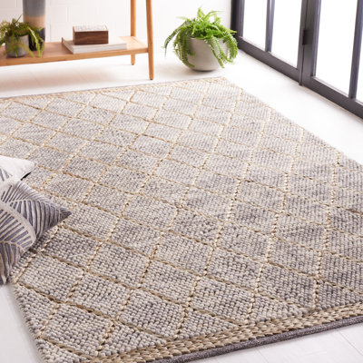 Natura Hand Woven Wool/Cotton Geometric Rug in Light Grey/Natural