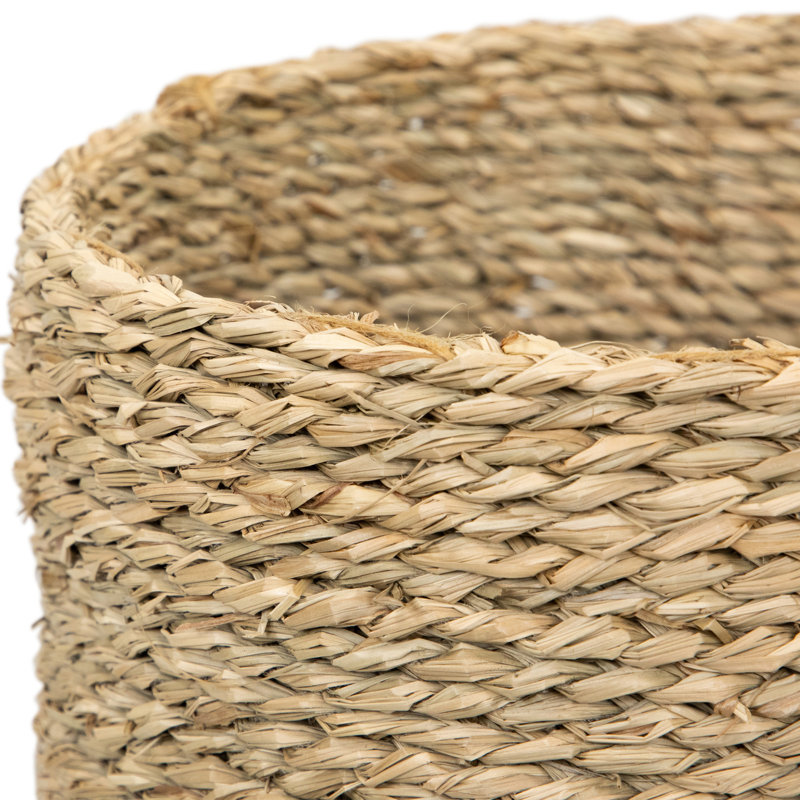 Set Of 3 Tan And Brown Twist Woven Round Storage Baskets 13.75"