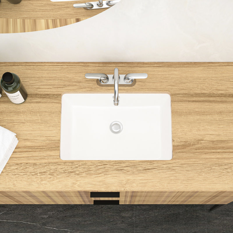 18"X12" Ceramic Bathroom Sink Undermount With Overflow - Sleek Design, Low Water Absorption For Outdoor Rectangular Elegant Smooth Surface Home