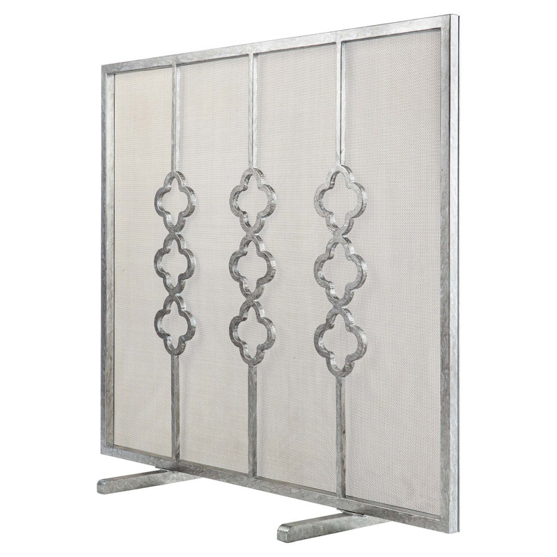 Quatrefoil Iron Fireplace Screen, Royal Silver