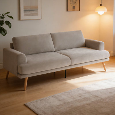 Upholstered Sofa With Soft Cushion And Wood Legs