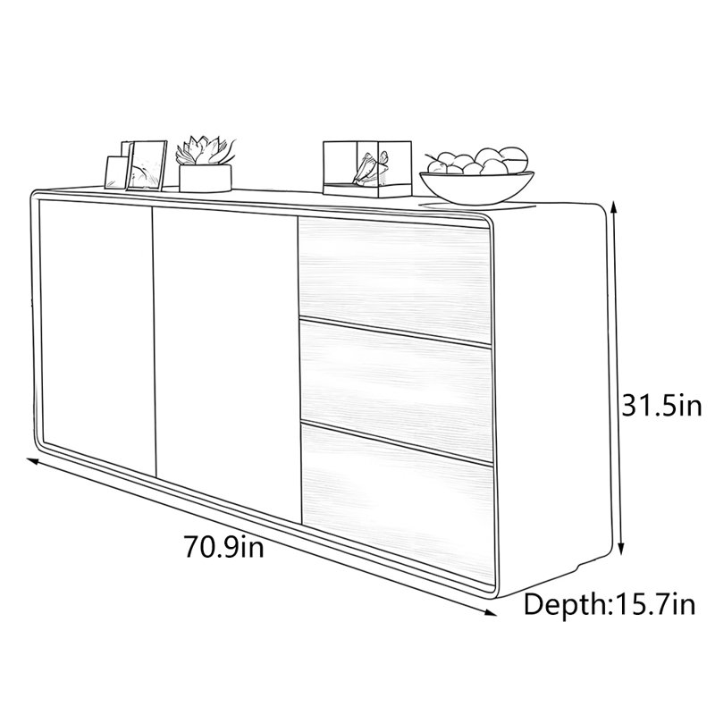Modern Minimalist Entryway Cabinet, Black, 31.5" H x 70.9" W x 15.7" D