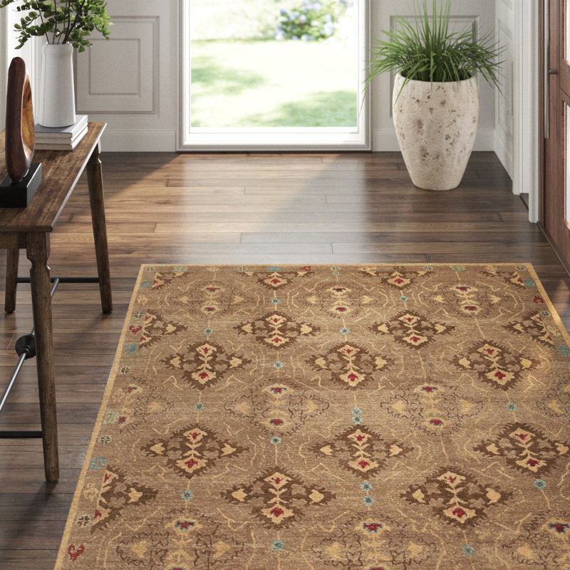 Samkara Wool Oriental Area Rug in Brown/Taupe, Rectangle 12' x 16'