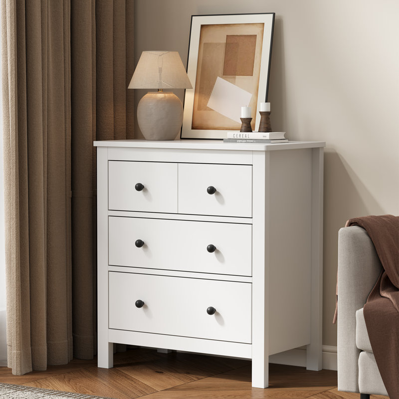 3-Drawer Nightstand, 23.6'' Wood Storage Chest, White