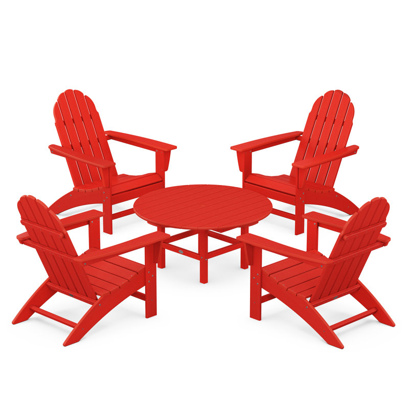 POLYWOOD Vineyard 5-Piece Adirondack Chair Conversation Set, Sunset Red