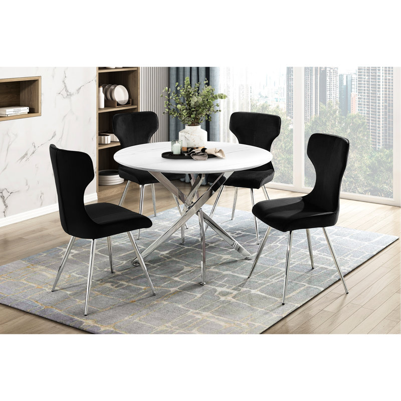 Table de salle à manger en faux marbre avec pieds en métal de style ultramoderne pour 4 sièges ronds