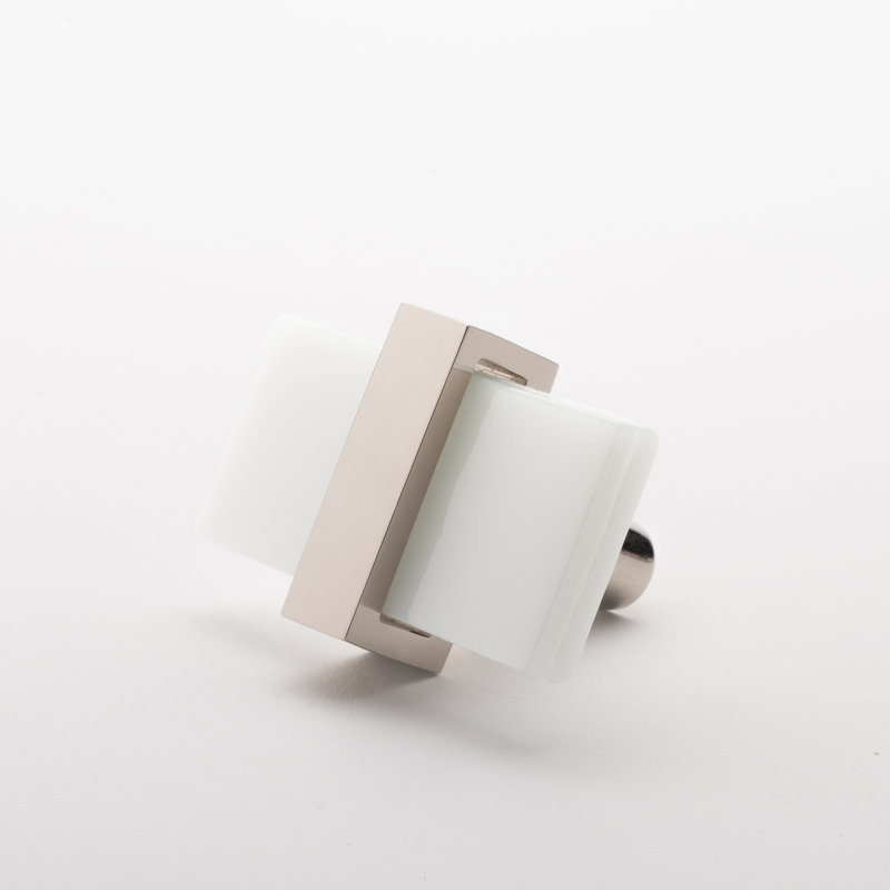 2” Length Rectangle Knob, Polished Nickel/White