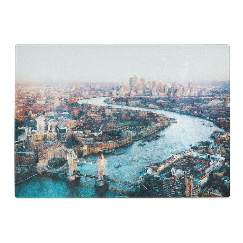 Tempered Glass River Thames & London Skyline Chopping Board, 28.5 cm x 39 cm