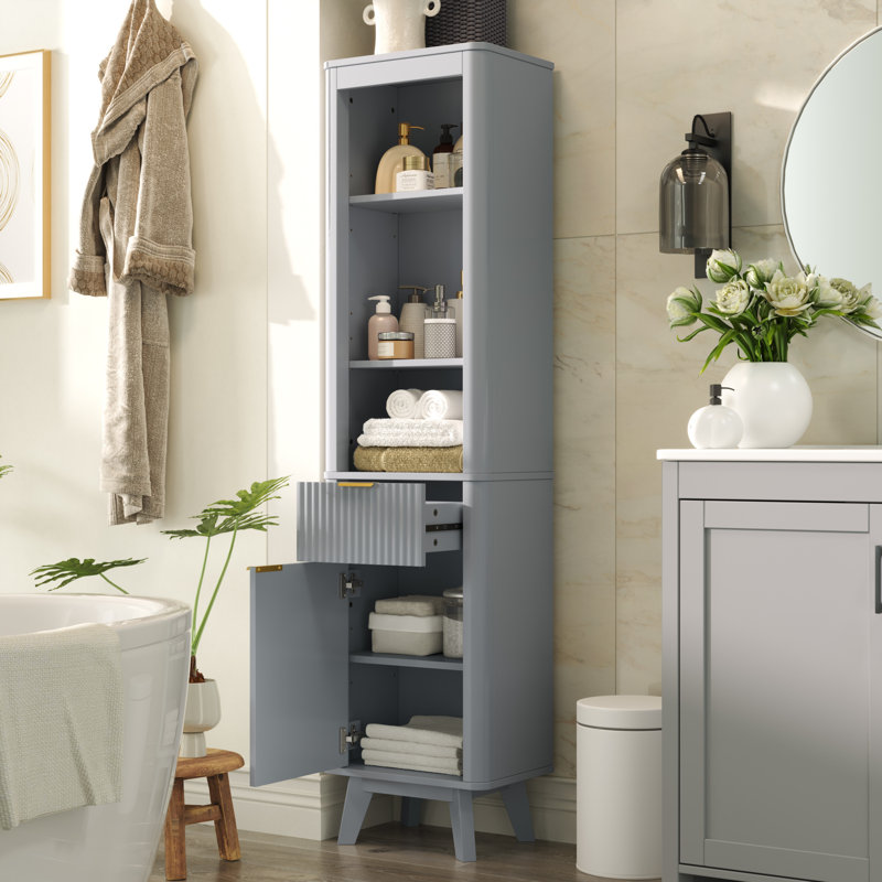 68" Tall Bathroom Storage Cabinet with Adjustable Shelves & Drawer, Gray