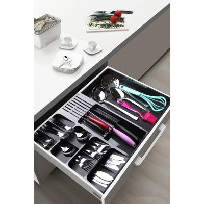 Porte-couverts élégant, gris, 19,7 po x 15,7 po x 2,6 po | 100% plastique sans BPA, durable et léger | Parfait pour organiser les ustensiles de cuisine, facile à nettoyer, design moderne, ne va pas au lave-vaisselle ni au micro-ondes