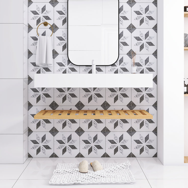 47.24 In. W X 18.11 In. D X 8.15 In. H Single Sink Wall-Mounted Bath Vanity In Natural Wood With White Acrylic