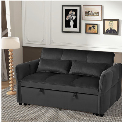 Lit escamotable 3-en-1 avec dossier inclinable et coussins en velours.  Convient aux salons, chambres à coucher, appartements et petits espaces (noir)