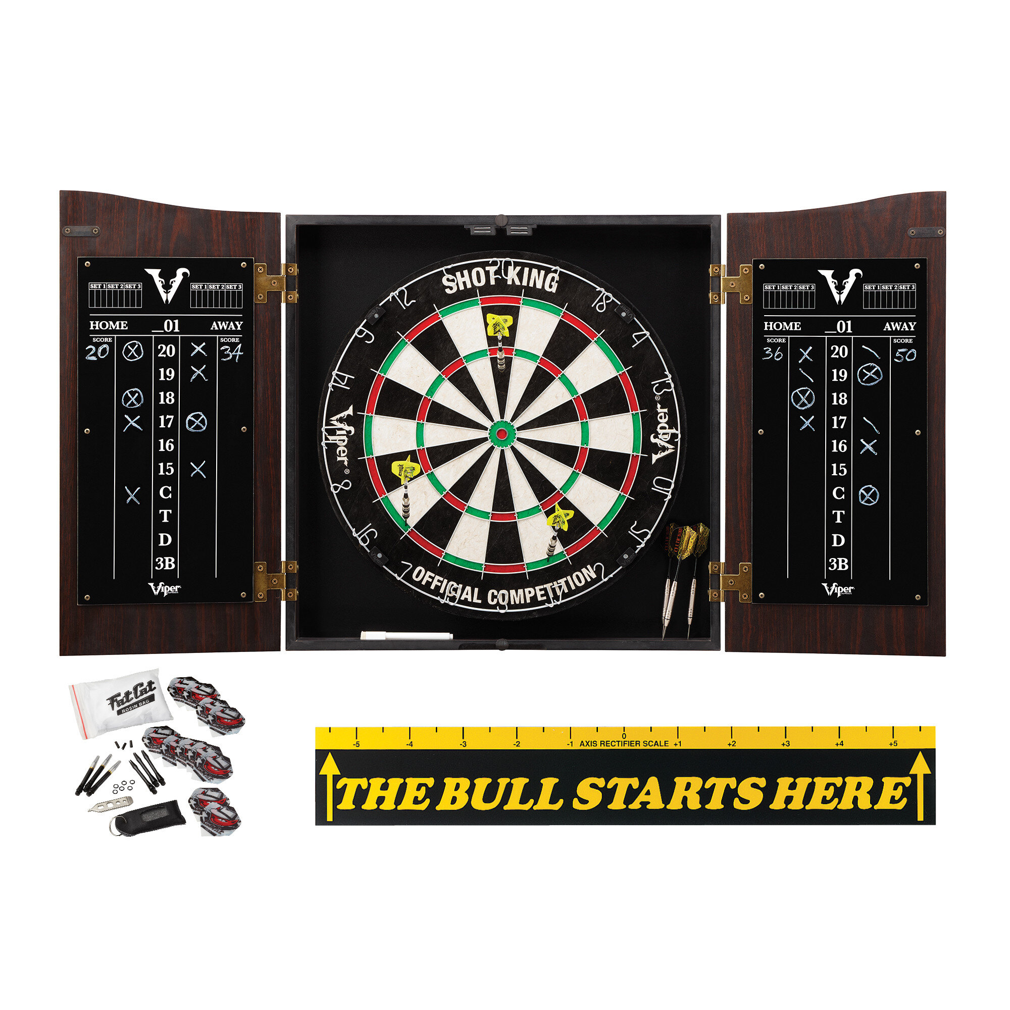 Viper Vault Cabinet with Shot King Sisal Dartboard, Steel Tip Dart ...