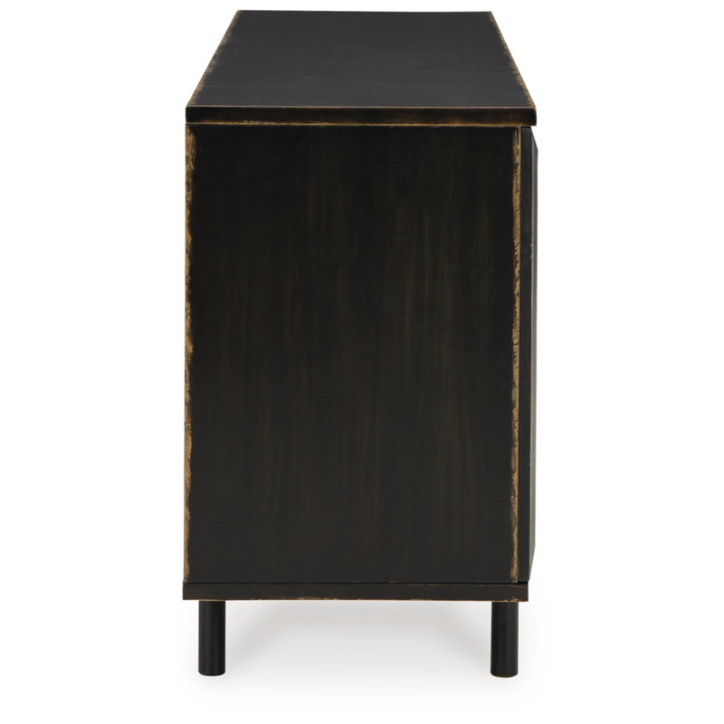 Fair Ridge 72" Distressed Black Wood Accent Cabinet with Adjustable Shelves