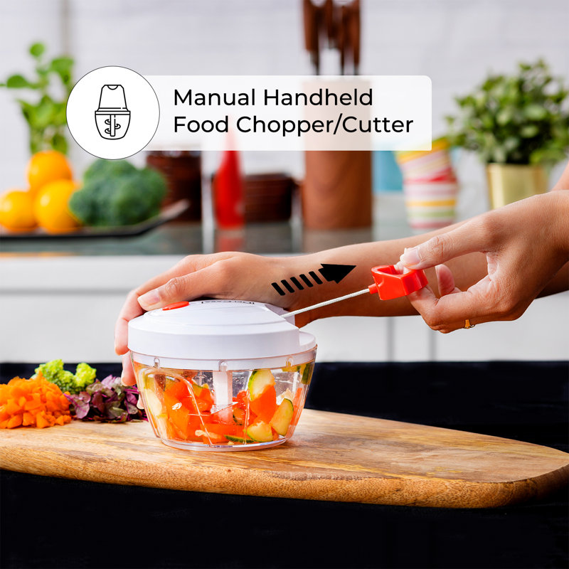Delcasa Manual Chopper – Mini Food Processor, Stainless Steel, White