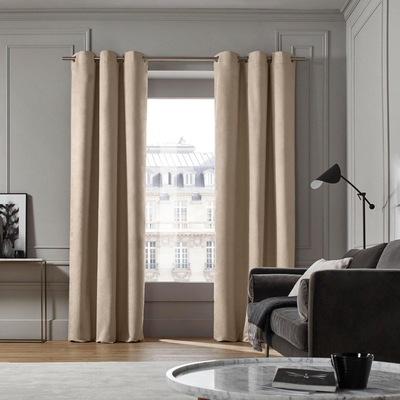Room Darkening Curtain Single Panel, Width 145 x Drop 350cm, Light Beige