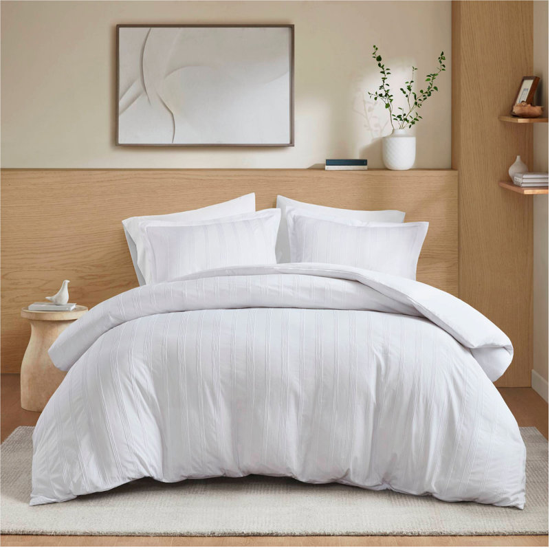 Ensemble de housse de couette 3 pièces, Housse de couette grand + 2 taies d'oreiller, Blanc