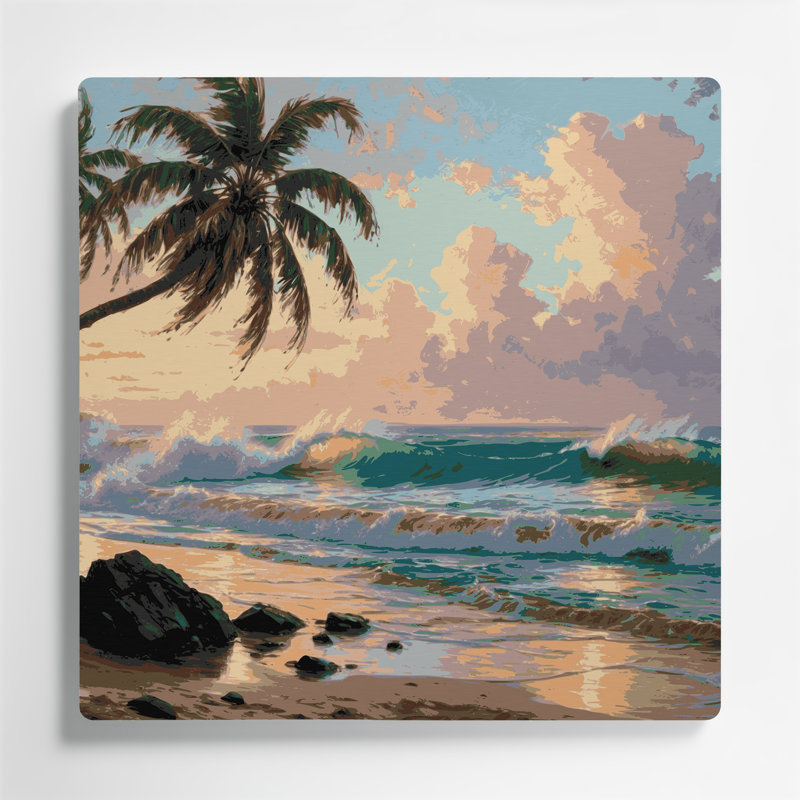 «Hawaiian Beach Scenes», art mural en métal beige, H 12 po x l 12 po