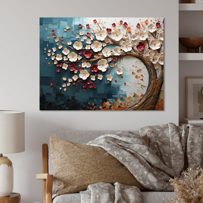 Red And Gold Flower Tree Moonlight Beauty VI - Tree Metal Wall Art