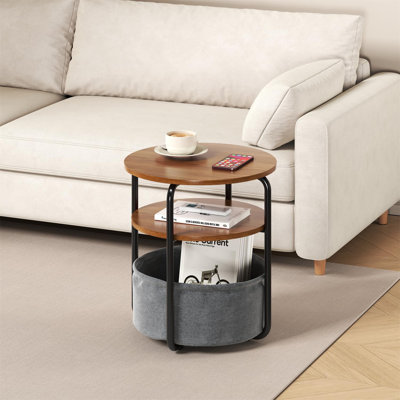 Table de bout ronde moderne à 3 niveaux avec panier en tissu amovible pour la chambre à coucher et le salon