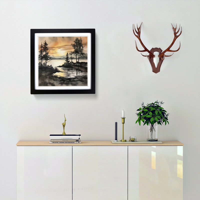 Sunrise Ink Wash No.5 - Framed Print, Black